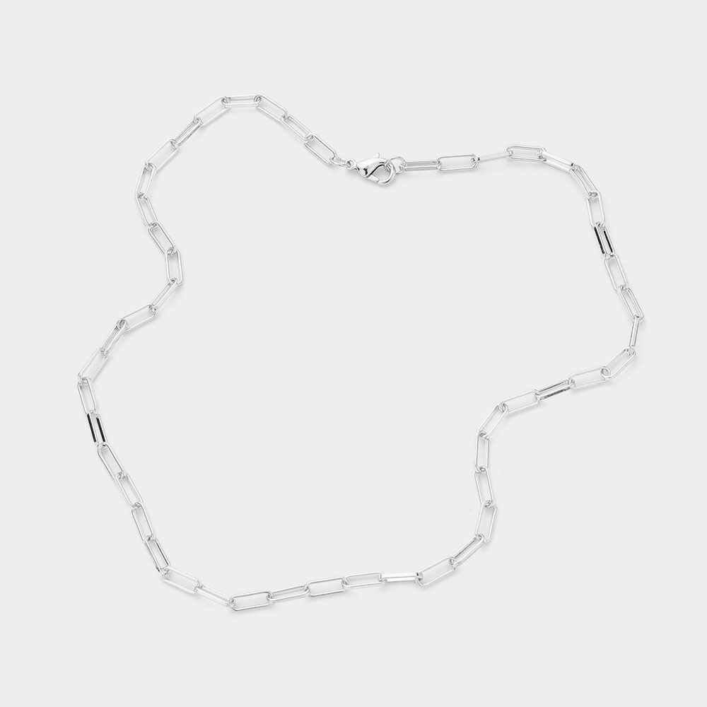 Silver Paperclip Chain Necklace - Picture 2 of 4